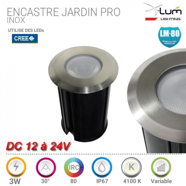 12V 3W - Mini spot encastrable LED - Inox - Encastrable - Eclairage véranda  - IP65