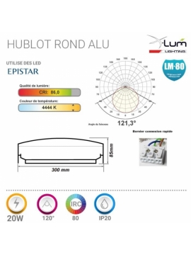 Plafonnier LED Hublot rond + Détecteur RF 20W Ø300mm 4000K IP65